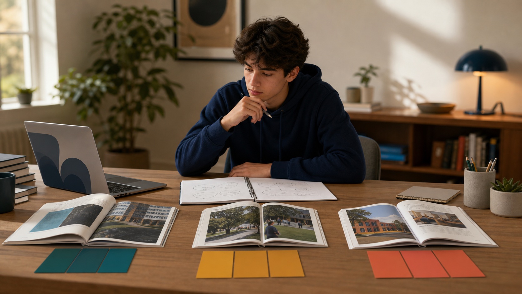 College-bound student comparing several study pathways and course plans